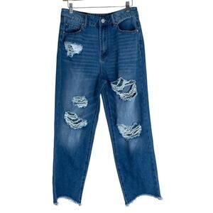 Indigo Rein High Rise Jeans Womens 28 Distressed Straight Leg Y2K Grunge Denim